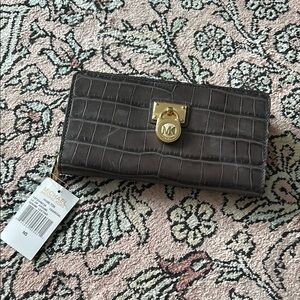 Michael Kors Gray Crocodile-Embossed Wallet